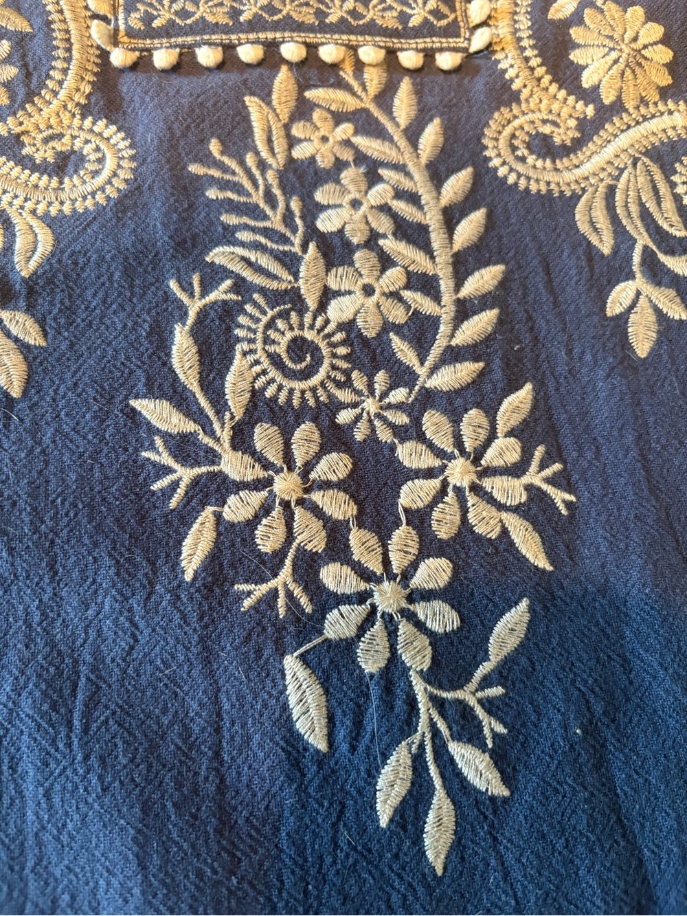 THML Navy Blue Embroidered Tunic with Cream Stitching - Picture 6 of 12